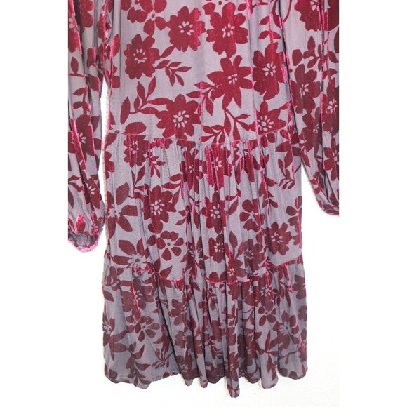 Taylor Burgundy Velvet Burnout-3/4 Puff Sleeves Babydoll Dress-Size 8-Whimsigoth - Picture 11 of 12